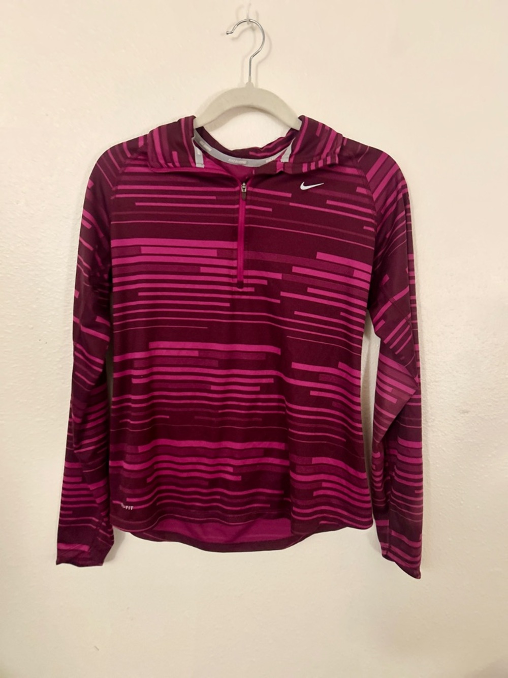 Nike Women's Quarter-Zip Hoodie in Magenta and Pink Stripe